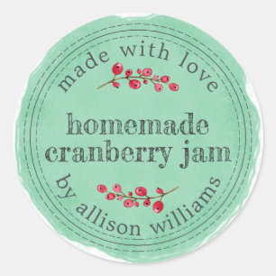 Sticker Rond Noël Confit de Cranberry Maison Aquarelle Verte