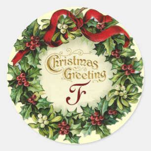 STICKER ROND NOËL COURONNE AVEC MISTLETOES ET BERRIES SAINES