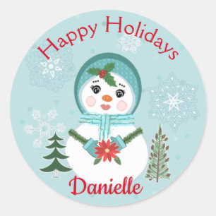 Sticker Rond Noël Custom Jolly Femme de neige