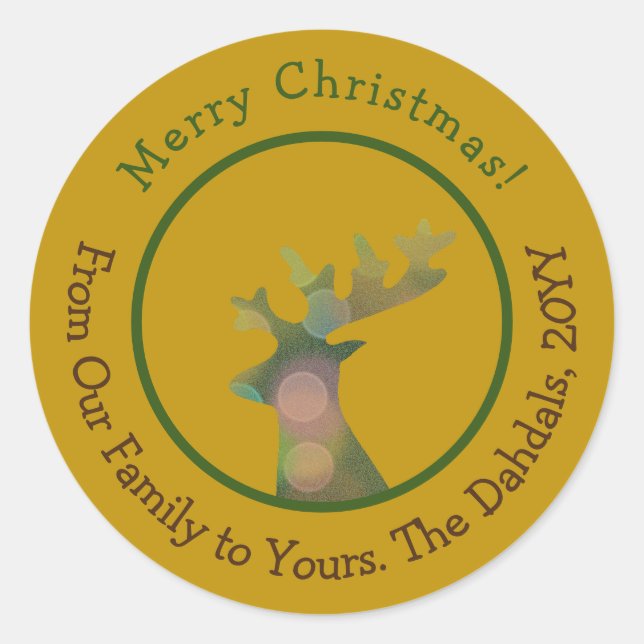 Sticker Rond Noel customisé Bokeh Reindeer Bronze Or (Devant)