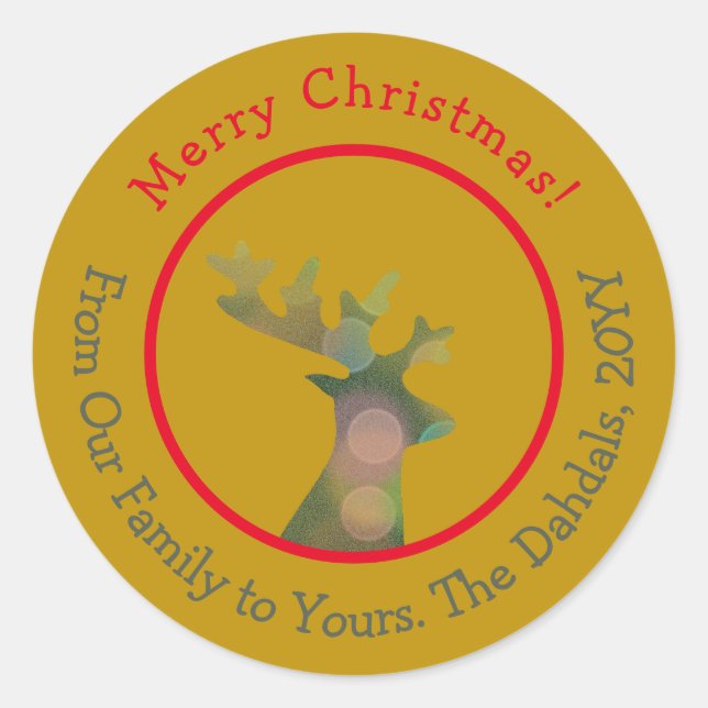 Sticker Rond Noël customisé Bokeh Reindeer Head Red Gold (Devant)
