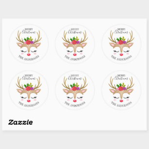 Sticker Rond Noël Cute Reinder personnalisé