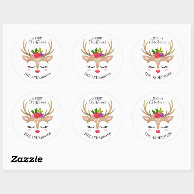 Sticker Rond Noël Cute Reinder personnalisé (Feuille)