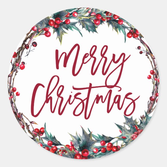 Sticker Rond Noël d'aquarelle Holly Berry Mistletoe (Devant)