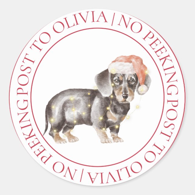 Sticker Rond Noël Daschund Chien Enfants Pas de Pékin (Devant)