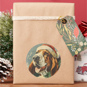 Sticker Rond Noël de Basset Hound