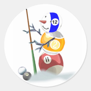 Sticker Rond Noël de bonhomme de neige de boule de billard