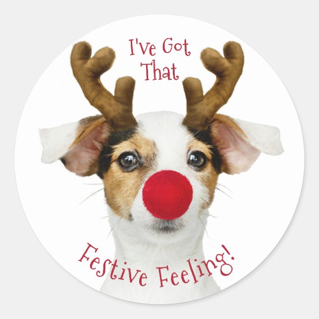 Sticker Rond Noël de chien drôle (Devant)