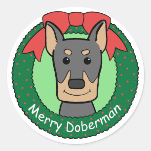 Sticker Rond Noël de dobermann