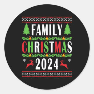 Sticker Rond Noël de famille 2024 Funny Matching Xmas Tree