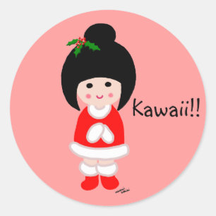 Sticker Rond Noël de fille de Kokeshi