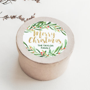 Sticker Rond Noël de guirlande de houx Joyeux