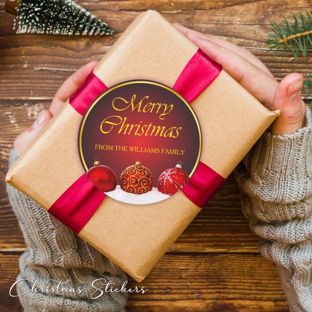 Sticker Rond Noël de Holly Rouge & Or (Créateur téléchargé)