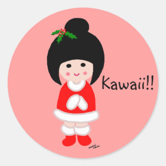 Sticker Rond Noël de la fille Kokeshi