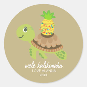 Sticker Rond Noël de la jolie tortue de mer