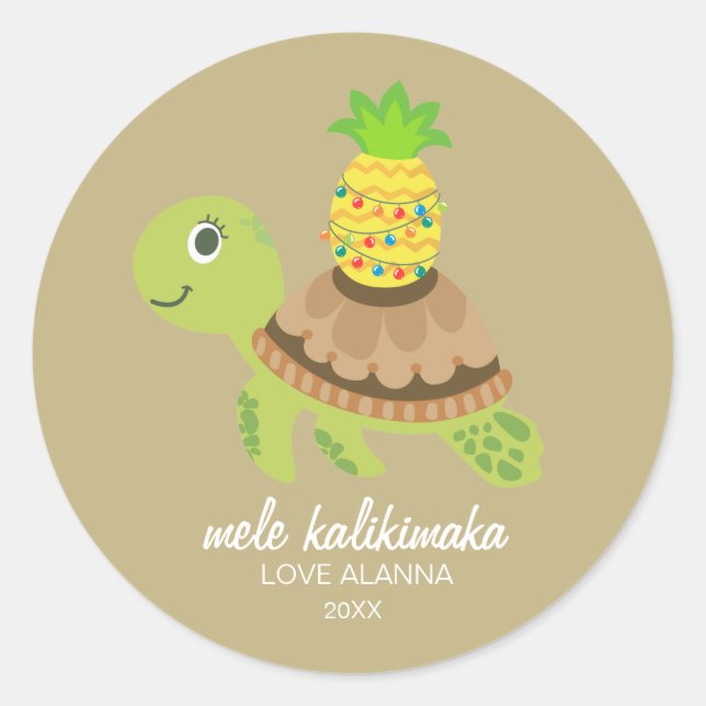 Sticker Rond Noël de la jolie tortue de mer (Devant)