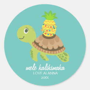 Sticker Rond Noël de la jolie tortue de mer