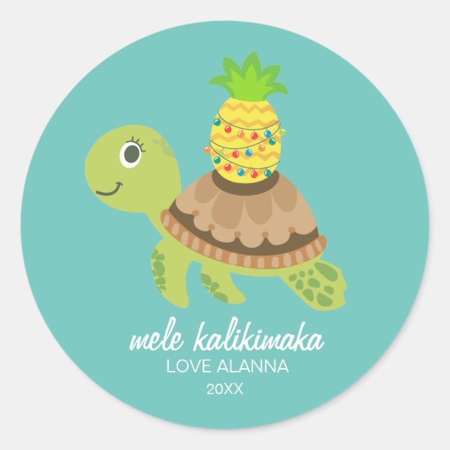 Sticker Rond Noël de la jolie tortue de mer (Devant)