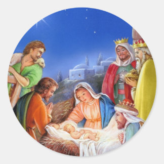 Sticker Rond Noël de la nativité vintage