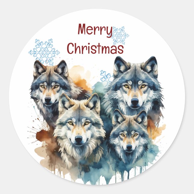 Sticker Rond Noël de la Personnaliser de la famille Wolf (Devant)