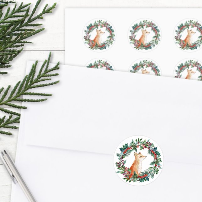 Sticker Rond Noël de la renard boisée (Woodland Fox Envelope Seal Sticker)
