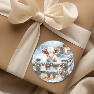 Sticker Rond Noël de la vache festive mignonne