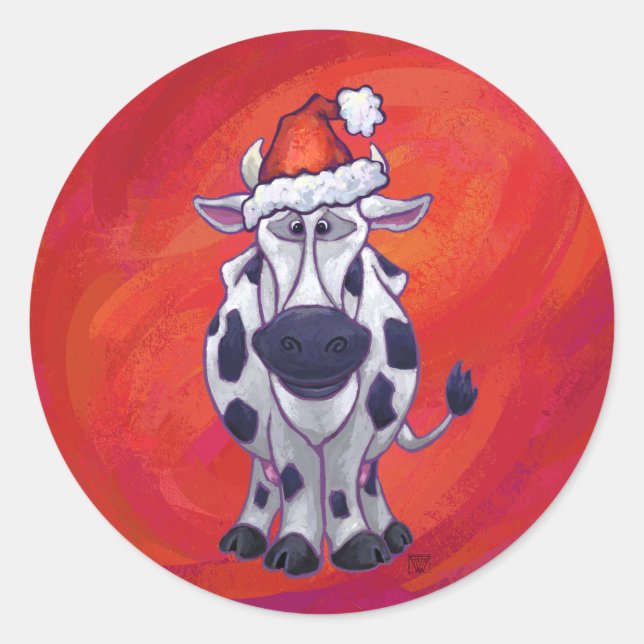 Sticker Rond Noël de la vache sur Red Feild (Devant)