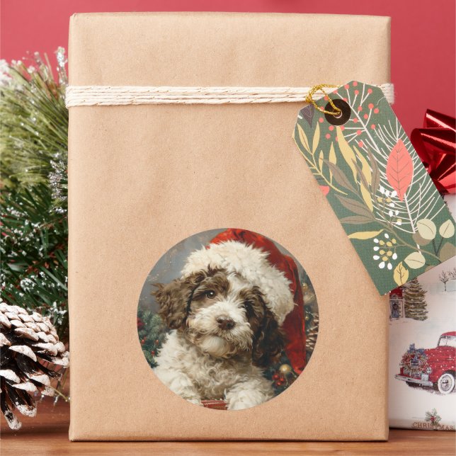 Sticker Rond Noël de Lagotto Romagnolo (vacances)