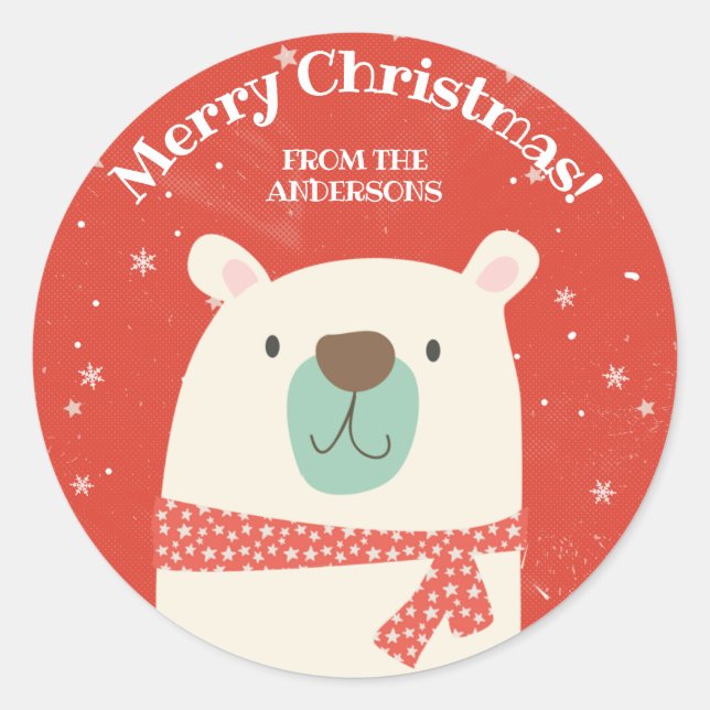 Sticker Rond Noël de l'ours polaire personnalisé (Devant)