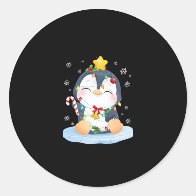 Sticker Rond Noël de manchot Joyeux Noël (Devant)