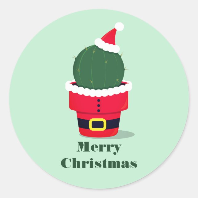 Sticker Rond Noël de père Noël Cactus (Devant)