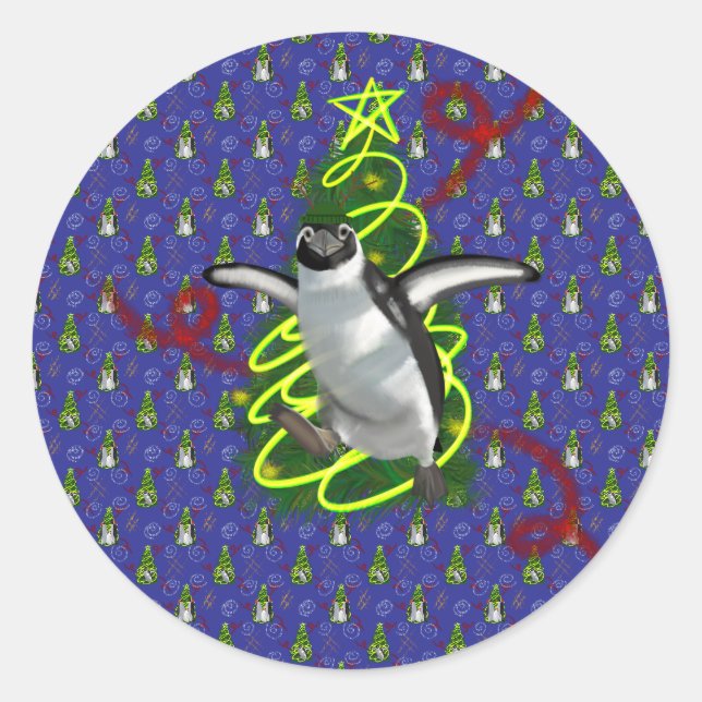 Sticker Rond Noël de pingouin (Devant)