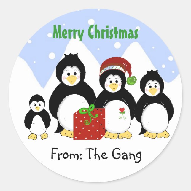 Sticker Rond Noël De Pingouins De Nous Tous (Devant)