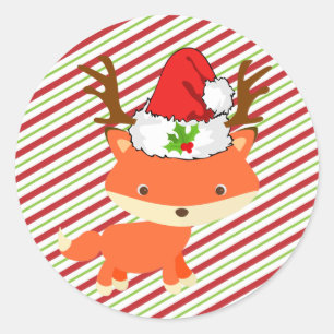 Sticker Rond Noël de port de casquette de Père Noël de renne