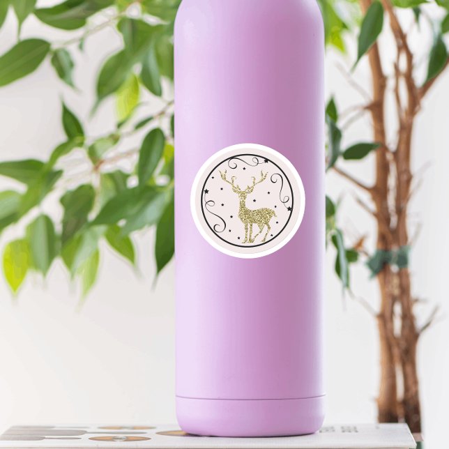 Sticker Rond Noel de rennes de Parties scintillant d'or (Créateur téléchargé)