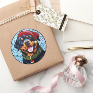 Sticker Rond Noel de verre tendu Rottweiler