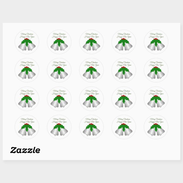 Sticker Rond Noël des cloches couleur argent (Feuille)