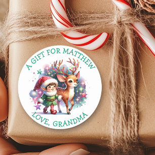 Sticker Rond Noël des elfes et des rennes