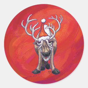 Sticker Rond Noël des gentils rennes en rouge