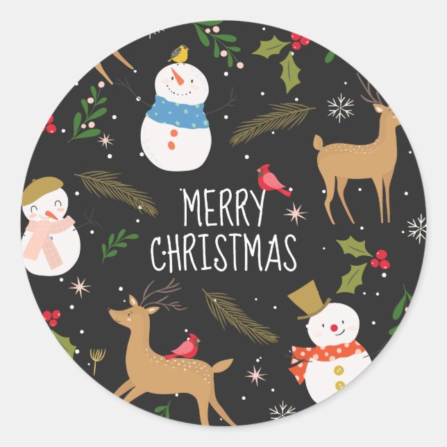 Sticker Rond Noël des neigeurs et rennes (Devant)