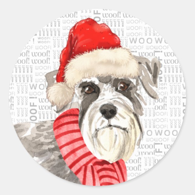 Sticker Rond Noël des Schnauzer Dog and Woof Art (Devant)