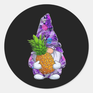 Sticker Rond Noël d'été Gnome d'ananas hawaïen à Noël en