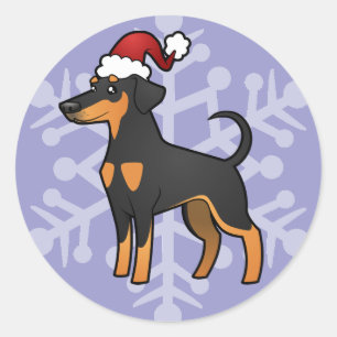 Sticker Rond Noël Doberman Pinscher (oreilles de disquette)
