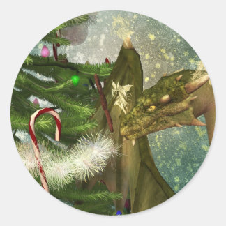 Sticker Rond Noël dragon et fées