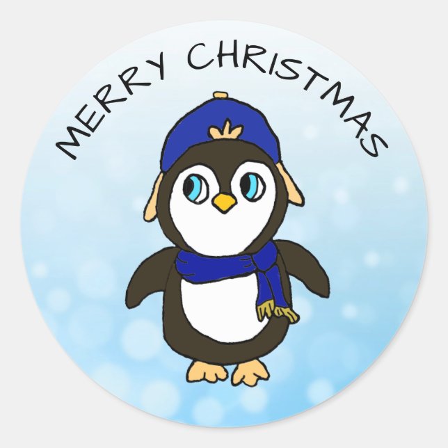 Sticker Rond Noël drôle de pingouin (Devant)