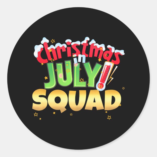 Sticker Rond Noël drôle en juillet Squad Summer Group Père Noël (Devant)