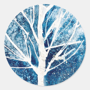 Sticker Rond Noël du bouleau blanc d'hiver