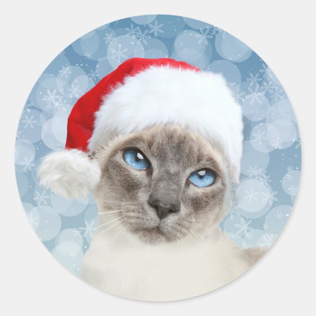 Sticker Rond Noël du chat siamois (Devant)