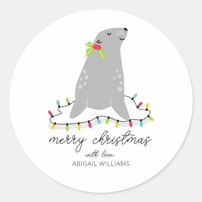 Sticker Rond Noël du joli phoque (Devant)