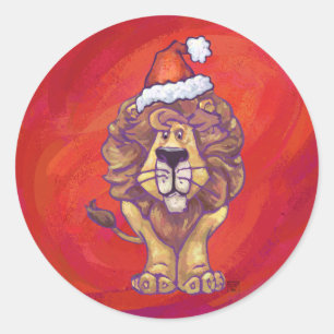 Sticker Rond Noël du lion en rouge